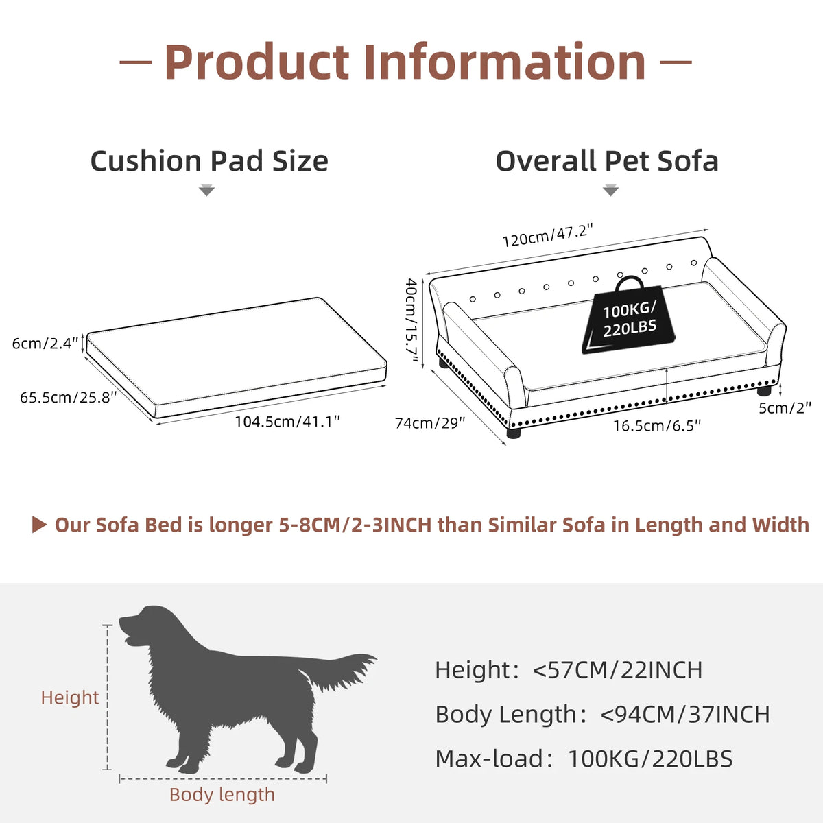 BINGOPAW Elevated Dog Sofa With Microfiber Leather Cover Removable Cushion