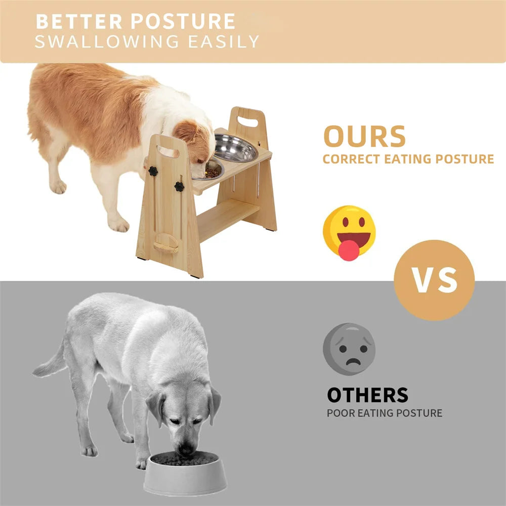 Height Adjustable Elevated Dog Bowl Stand With Stainless Steel Bowls