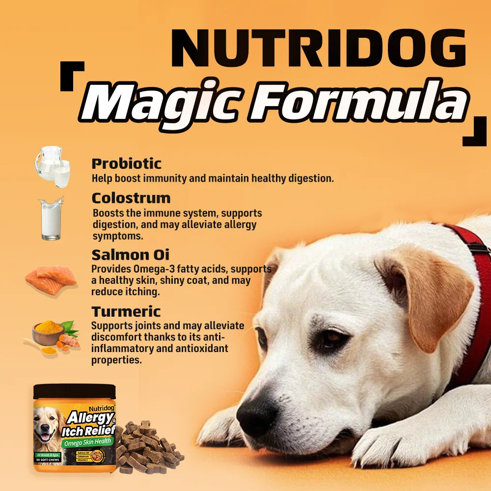 Nutridog Dog Allergy Itch Relief Chews Omega 3 Vitamin C